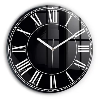 Wallfluent Wanduhr – Stilles Quarzuhrwerk - Uhr Dekoration Wohnzimmer Schlafzimmer Küche - schwarze Zeiger - 30 cm - Schwarze römische Ziffern - Schwarz