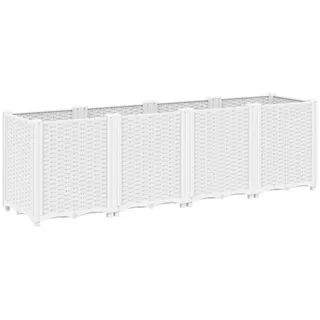 vidaXL Pflanzkübel Weiss 160/40/53 Cm Pp , Weiß , Kunststoff , Rechteckig , 40x53x160 cm , Gartenzubehör, Hochbeete