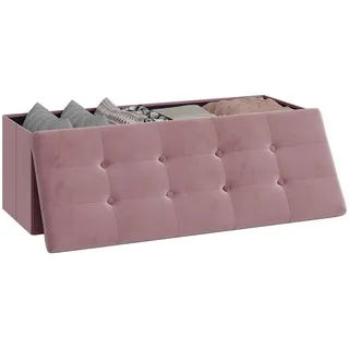 WOLTU Sitzbank mit Stauraum 110cm, Truhe 118L Faltbar | Klappbar, für Schlafzimmer Flur Wohnzimmer, belastbar bis 300 kg, aus Samt, Rosa