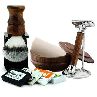 Haryali London, Rasierset Herren Komplett – Nachhaltiges Nassrasur Set mit Rasierhobel Set, Synthetischem Rasierpinsel, Rasierseife, Rasierständer & Holz Rasier Schale – Premium Rasur Zubehör Set