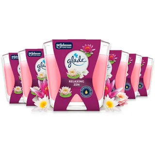 Glade Décor Duftkerze im Glas, Relaxing Zen, bis zu 22 Stunden Brenndauer, 6er Pack (6 x 70 g)
