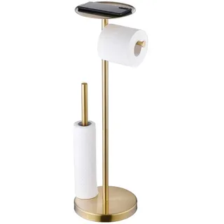 Unyqoos® Freistehender Toilettenpapierhalter mit Ablage, gebürstetes Gold, Edelstahl SUS304, Aufbewahrung für Ersatzrollen – Bad & Küche - Gold