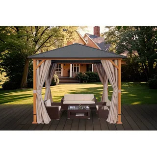 Pavillon KONIFERA "Samos", grau (braun, schwarz), B/H/T: 300cm x 265cm x 300cm, Pavillons, Pavillon, BxT: 300x300 cm, Stahlgestell, ohne Seitenteile