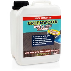Greenwood WPC & BPC Reiniger mit Pflege - Reinigungsmittel & Pflegemittel - Konzentrat - Reinigen & Pflegen von Terrassen-Dielen - pH Neutral - 2,5 L