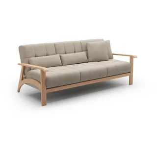 Cavadore 3er-Sofa Billan / 3-Sitzer Schlafsofa im skandinavischen Design mit Bett und massivem Holzgestell in Buche / 199 x 88 x 106 / Flachgewebe, Beige