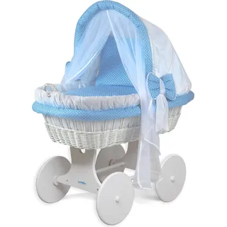 WALDIN Baby Stubenwagen-Set mit Ausstattung,XXL, Bollerwagen, komplett,weiß/blau,Gestell/Räder weiß lackiert - Blau
