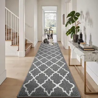 Sour Lemon Teppich Läufer Flur rutschfest Küche Läufer Waschbar 60x120cm | Grau Lang Flickenteppich,Weich Kurzflor Teppich Küchenläufer,Modern Schmutzfangmatte Läufer für Wohnflure Eingang Waschküche
