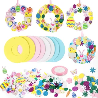 Wishstar 8 Stück Ostern Basteln Kinder, Oster Kranz DIY Kit, Kaninchen Ei Osterkranz Bastelset, Moosgummi Sticker Aufkleber Osterbastelset, Osterdeko Basteln Kinder, Ostergeschenke Ostereier Deko