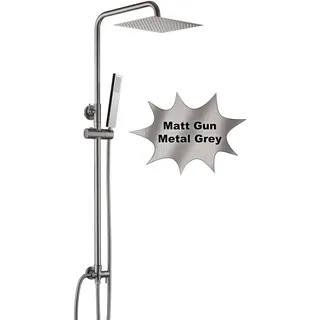 Görbach Edelstahl Duschset ohne Armatur, Regendusche Duschsystem mit Duschkopf, Duschstange, Duschschlauch, Wassersparend, Kopfbrause Eckig 20x20cm Gunmetal Grau