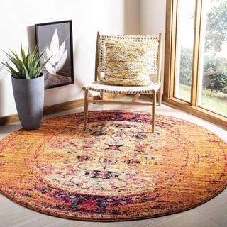 SAFAVIEH Boho Teppich für Wohnzimmer, Esszimmer, Schlafzimmer - Monaco Collection, Kurzer Flor, Orange und Multi, 200 x 200 cm