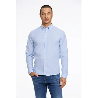 Businesshemd LINDBERGH, Herren, Gr. XXL, N-Gr, blau (lt blau mix), Web, Obermaterial: 97% Baumwolle, 3% Elasthan, slim fit, Rundhals, 1-Knopf-Manschette mit Knöpfen, Hemden Businesshemd, mit Button-down-Kragen