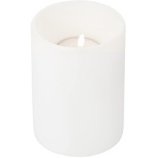 EDZARD Dauerkerze Cornelius (Ø 8 cm, H 11 cm) in weiß - tiefer Teelichthalter, Kerzenhalter in Kerzenoptik, Windlicht für handelsübliche Teelichter - Deko Kerzen, Tischdeko, Wohnzimmer Deko