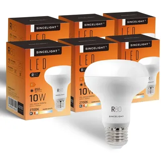 SINCELIGHT LED R80 Reflektorlampe Glühbirne, mit E27/ES-Sockel, nicht dimmbar, 800 Lumen Ersetzt 80 Watt Halogenlampen, 120° Ausstrahlungswinkel, Warmweiß - 2700 Kelvin, 6er-Pack