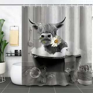 TURIM Lustig Tier Duschvorhang 240x200cm Wasserabweisend Anti-Schimmel Textil Stoff Badezimmervorhang Motiv-A 240x200cm