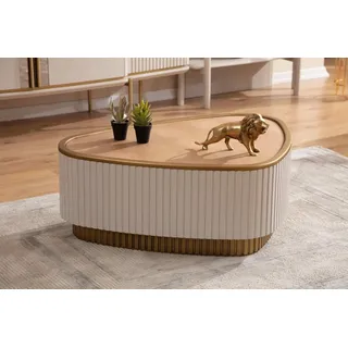 Dreieckiger Couchtisch Weiß-Braune Wohnzimmer Couchtische Holztische - Beige