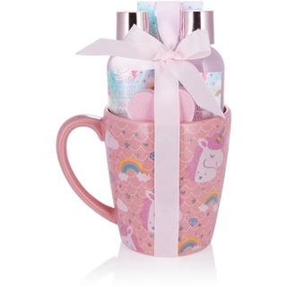 Brubaker Cosmetics 5-tlg. Einhorn Bade- und Dusch Set Cherry Blossom - Geschenkset mit Kirschblüten Duft in XXL Einhorn Becher