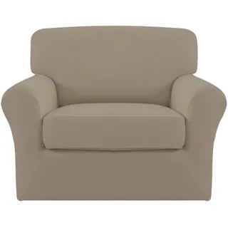 Easy-Going 2 Stück Mikrofaser Stretch Stuhl Schonbezug - Spandex Weich Fitted Sofa Couch Cover Waschbar Möbelschutz mit elastischer Unterseite Kinder Haustier Natur