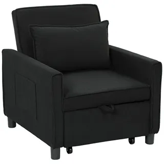 Homcom Schlafsessel 3-in-1 Kord 74 x 81 x 84 cm Schwarz mit Lendenkissen und verstellbarer Rückenlehne