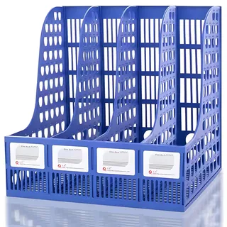 CALLYSONIC Stehsammler A4 Kunststoff, Faltbarer Zeitschriftensammler zum Organisieren mit 4 Fächern, Stehordner Plastik, Stehsammler Pappe für Geordneten Aufbewahrung von Dokumenten, Heften, Mappen