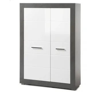 Furn.Design Highboard weiß Hochglanz, grau Stone 100 cm, Kommode mit 6 Fächern , Weiß Hochglanz, Grau , Kunststoff , Nachbildung , Uni , 4 Fächer , 100x142x35 cm , Kleinmöbel, Kommoden, Highboards