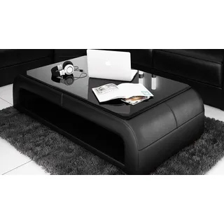 JV Möbel Leder Couchtisch Glastisch schwarz - Schwarz
