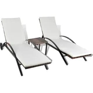 vidaXL Sonnenliegen mit Tisch Poly Rattan Braun - Weiß