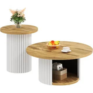 Redom Couchtisch-Set 75/75/50 und 45/45/35 cm mit Stauraum und flexiblem Beistelltisch im skandinavischen Stil, Natur , Naturfarben , Holzwerkstoff , 75x35x75 cm , Wohnzimmer, Wohnzimmertische, Couchtische
