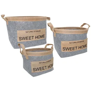 Douceur d'Intérieur 1801443 Körbe, rund, Polyester, Jute + Metall, Hellgrau, 3 verschiedene Größen