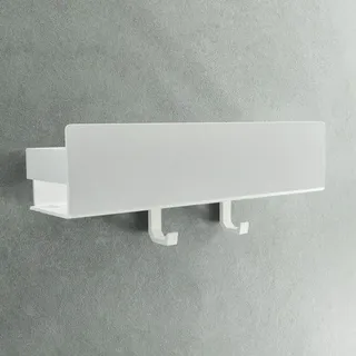 Designfabrik Hamburg Modernes Wandregal weiß 30 cm ohne Bohren mit Haken und Abflusslöchern für Badezimmer | Weiß