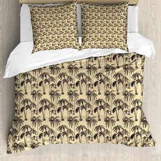 ABAKUHAUS Baum Bettbezug, Tropische Palmen Hawaii, Milbensicher Allergiker geeignet mit Kissenbezügen, 200 cm x 200 cm - 80 x 80 cm, Sand Brown Schokolade