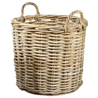 Runder Kubu Weidenkorb mit Henkel - XL: Ø 55cm - Handgefertigter Pflanzkorb Weide - Hochwertig & Naturbelassen - Indoor & Outdoor - Gartenkorb Korbgeflecht - Übertopf für Garten / Wäschekorb