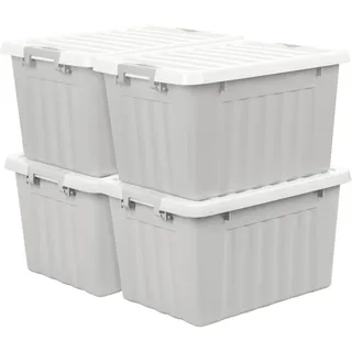 Cetomo,15L,4er-Pack, Aufbewahrungsbox mit deckel,Aufbewahrungsboxen, mit Clips, stapelbar, Wohnzimmer, Schlafzimmer.lebensmittelecht ,Verschlussclips,Neumaterial Plastik-Box grau