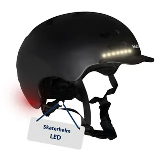 Hudora Skaterhelm, - Kinderhelm mit LED Licht Schwarz, S | Schwarz