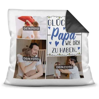 Print Royal Foto-Kissen inkl. Füllung zum Selbstgestalten - für Papa - mit eigener Collage und Spruch - Bestes Fotogeschenk/Geburtstagsgeschenk - Farbkissen Rückseite Schwarz