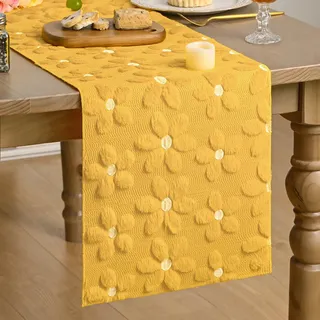 Artoid Mode Weich Plüsch Samt Faux Pelz Gelb Gänseblümchen Frühling Tischläufer, Sommer Küche Tisch Urlaub Party Dekor 33x183 cm