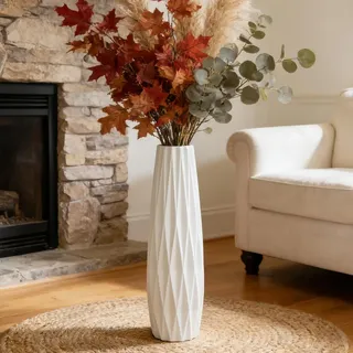 Weiße hohe Bodenvase, 61 cm große Keramikvase, dekorative Blumenvasen für Moderne Wohnkultur, Wohnzimmer, Büro, Schlafzimmer, Küche, Hochzeit, Tafelaufsatz, Bauernhaus-Dekor