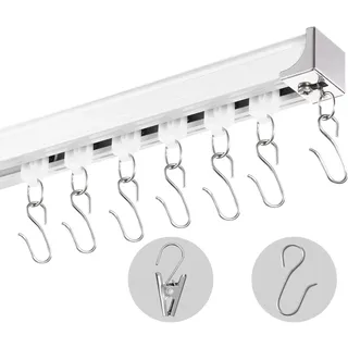 Vevor Schiebe-Deckenvorhangschienensystem Set 1,8 m Raumteiler-Gardinenschiene Halterung zur Decken-/Wandmontage für Wohnzimmer Schlafzimmer mit Haken & Hardware & 2 Schienen, weiß 1810 x 68 x 46 mm