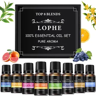 LOPHE Ätherische Öle Set 8 x 10 ml, Ätherische Öle Set für Diffuser, Reines Natürliche Duftöle Set für Seife, Kerzen, SPA
