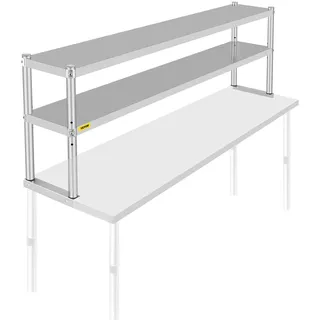 VEVOR Doppel-Überregal, Doppelstöckiges Überregal aus Edelstahl, 183 x 30 x 60 cm, Doppeldeck-Überregal, höhenverstellbares Überregal für Vorbereitungs- und Arbeitstische in Küche, Restaurant