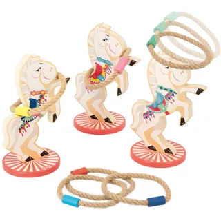 Janod - Pferde-Ringwurfspiel Applepop - Geschicklichkeitsspiel für Kinder - 3 Pferde + 6 Ringe - Fördert die Handgeschicklichkeit - Spielzeug aus FSC-Holz - Ab 3 Jahre, J03366