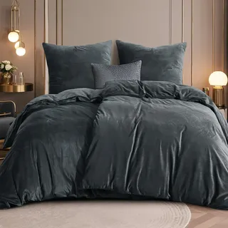 RUIKASI Flanell Bettwäsche 135 x 200 4teilig Grau - Warm Winter Bettwäsche Kuschel Plüsch Fleece Bettbezug Sets mit 2 Kissenbezüge 80x80cm