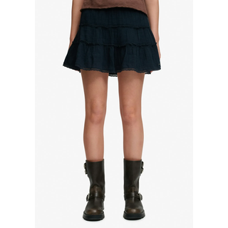 Sommerrock SUPERDRY "CHEESECLOTH TIERED MINI SKIRT", Damen, Gr. XL, eclipse navy, Web, Obermaterial: 100% Baumwolle, unifarben, regular fit kurz, Röcke Sommerrock