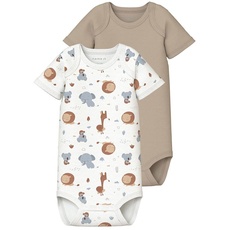 NAME IT Unisex Baby Nbnbody 2p Ss Beige Animal Noos, Bright White, 80