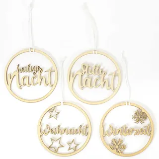 Papierdrachen Weihnachtsbaumschmuck aus Holz - 12 Filigrane Anhänger, Natur - 4 Designs - stilvolle Weihnachtsdekoration 2025 für Baum & Geschenke