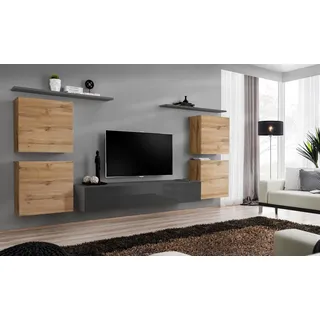 Holzmöbel Wohnwand Wohnzimmer Grau Wandregal Luxus Einrichtung Neu - Grau
