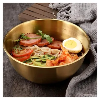 Edelstahl Schüssel Rührschüssel Nudelschale Salatschüssel Teigschüssel Küchenschüssel mit Messmarkierung für Obst Salat Ramen Nudel Suppen Küche Zubehör 700ml Gold - Gold