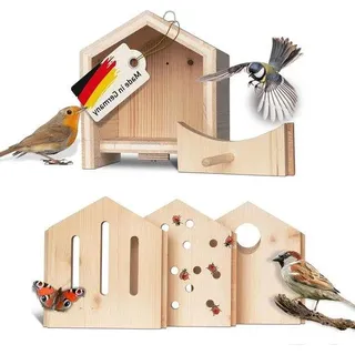 Tierhaus 5-in-1 | Vogelhaus Futterhaus Insektenhotel Schmetterlingshaus & Eichhörnchenhütte | Austauschbare Paneelen | Nachhaltig & Umweltfreundlich
