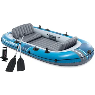Intex 66324NP Schlauchboot Excursion 4 Set mit Paddel Luftpumpe 500kg Paddelboot - Blau