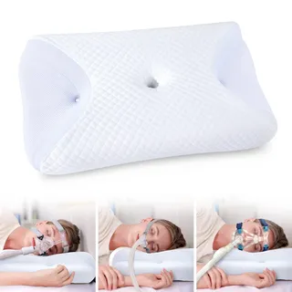 HOMCA CPAP Kissen Ergonomisches Memory Foam CPAP Kissen für Alle CPAP-Masken, Nackenstützkissen für Seitenschläfer mit CPAP-Maskenrillen und Stützbereich, Weiß, 65x40x9/11cm