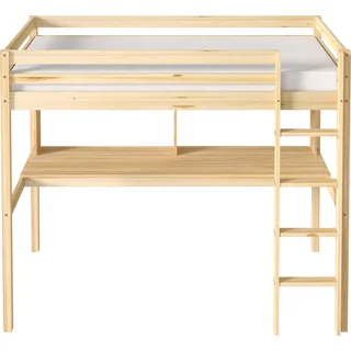 Sunny Sil Hochbett aus Holz mit Schreibtisch in Naturfarben | Kinderbett ohne Matratze | Einzelbett mit Treppe in 208 x 100,5 x 172 cm | Für - Beige
